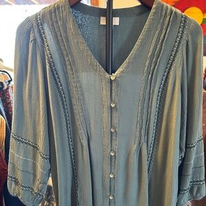 J.Jill Green Textured Button Front Blouse- Small
